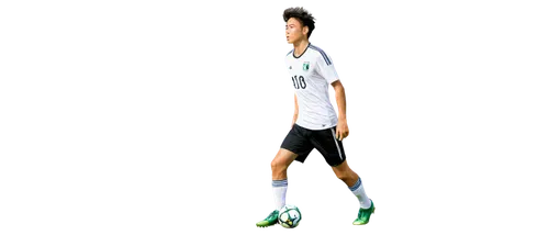 male athlete, football player, dynamic pose, strong muscles, sporty hairstyle, sweat drips from face, white jersey with number, black shorts, shin guards, soccer ball at feet, green grass background, 