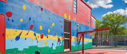 schoolyard,prekindergarten,painted block wall,colorful facade,color wall,climbing wall,kindergarten,wall paint,muralists,school design,painted wall,ballcourts,facade painting,elementary school,schoolyards,muralist,basketball court,muralism,graffiti splatter,ballcourt,Conceptual Art,Graffiti Art,Graffiti Art 08