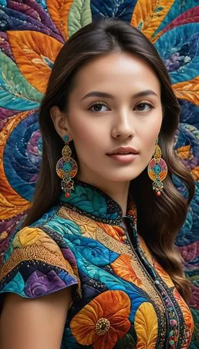 ethnic design,turkic,kazakhstani,uzbek,flamenca,turkmens,mexican painter,dupatta,peruvian women,indian woman,indian girl,mongolian girl,assyrian,aramean,sheherazade,uzbekistani,persia,kabyle,turkmen,armenian,Illustration,Realistic Fantasy,Realistic Fantasy 30