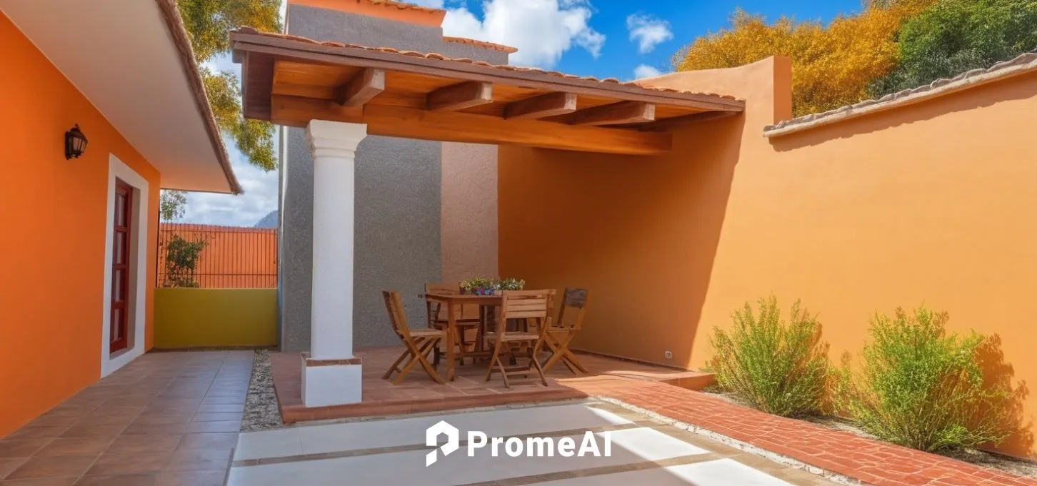 REMODELACION DE UNA CASA CON ESTILO MEXICANO, USO DE COLORES VIVOS, MADERA, PISOS DE BARRO, FLORES Y UN ESPEJO DE AGUA CON FUENTE EN UN MURO,an outdoor dining table is set out for guests to enjoy,pati