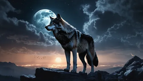 howling wolf,constellation wolf,european wolf,wolfdog,howl,gray wolf,wolf,wolves,canis lupus,werewolves,two wolves,moon and star background,werewolf,fantasy picture,black shepherd,saarloos wolfdog,blue moon,moonlit night,full moon,wolf's milk,Photography,Artistic Photography,Artistic Photography 15