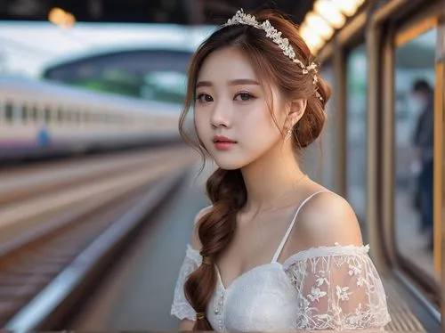 wedding dress train,ellin,the girl at the station,yangzi,korea subway,white rose on rail,Photography,General,Natural