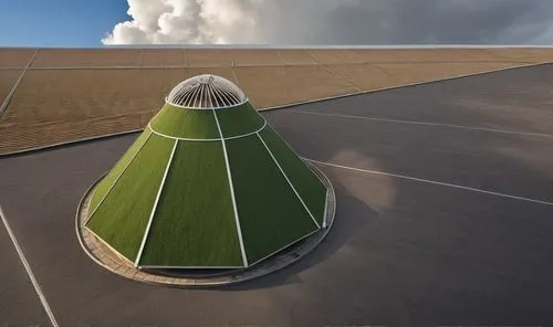 volcan shopping centre,roof domes,turf roof,dome roof,solar cell base,roof landscape,helipad,3d rendering,cooling tower,musical dome,russian pyramid,dome,dhammakaya pagoda,gable field,sky space concep