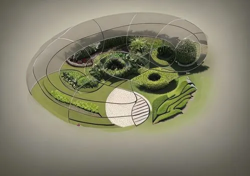 grass golf ball,circular staircase,torus,landscape plan,round hut,terrarium,oval forum,panoramical,round house,3d rendering,spherical image,amphitheater,golf course background,the golf ball,golf hole,