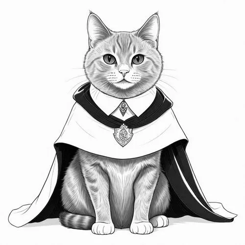 a cat is wearing a cape while sitting,mcgonagall,imperial coat,cat vector,coadjutor,supercat,heraldic animal,Design Sketch,Design Sketch,Detailed Outline