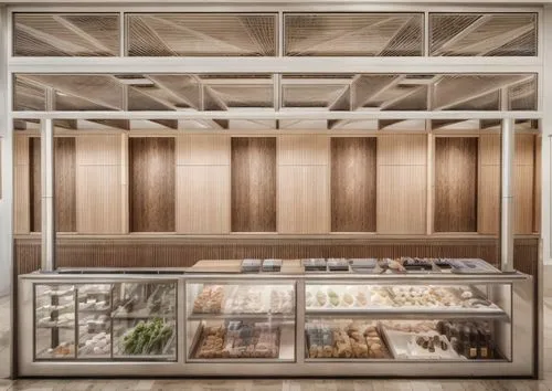 The inside of a supermarket
some people who are grocery shopping 
some shelves
,pantry,kitchen shop,meat counter,archidaily,food storage,display case,walk-in closet,herbarium,storage cabinet,vitrine,k