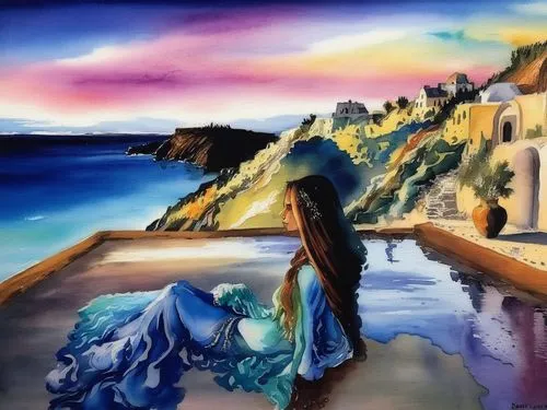 watercolor background,oil painting on canvas,art painting,oil pastels,oil painting,watercolor painting,mermaid background,girl in a long dress,photo painting,boho art,colored pencil background,oil on 