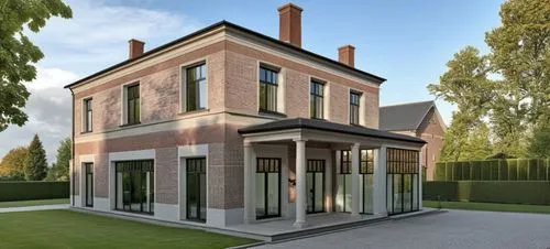 willa, brick facade, classical english house, elegant, trees, suburbs, perspective view,modern house,frame house,revit,showhouse,frisian house,maisonette,gaggenau,3d rendering,voorhuis,burgard,house h