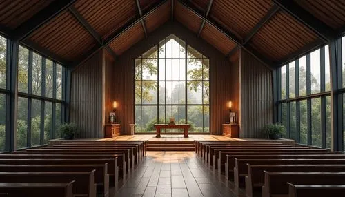 forest chapel,chapel,christ chapel,sanctuary,pilgrimage chapel,wooden church,presbytery,wayside chapel,pews,honeychurch,altar,interior view,clerestory,tabernacle,ecclesiastical,interior,midcentury,little church,ecclesiatical,the interior,Photography,General,Realistic