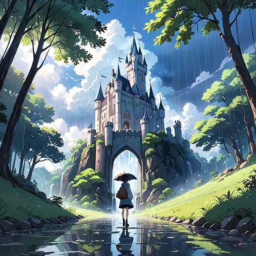 fairy tale castle,fairytale castle,fantasy world,water castle,studio ghibli,disney castle,fairy tale,a fairy tale,knight's castle,3d fantasy,fairytale,castel,dream world,fantasy landscape,castle,castles,fantasy city,magical adventure,fairy world,children's fairy tale,Anime,Anime,Traditional