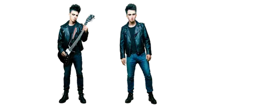 Punk rock male, young adult, spiky hair, bold eyebrows, nose ring, black leather jacket, ripped jeans, heavy boots, guitar, standing, rebellious pose, urban background, high contrast lighting, gritty 