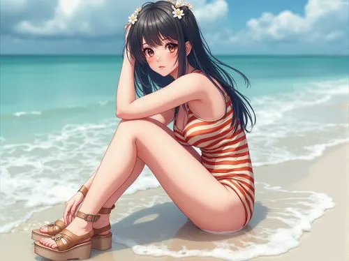 beach background,kitakami,beach scenery,beach shoes,summer swimsuit,yahagi,Photography,General,Realistic