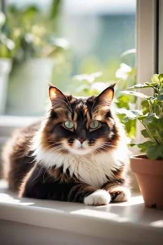 calico cat,himalayan persian,british longhair cat,basil,windowsill,siberian cat,catmint,calico,window sill,maincoon,cat european,cute cat,flower cat,cat image,windowsills,tortoiseshell,cat resting,parsley,breed cat,petunia,Photography,Artistic Photography,Artistic Photography 14