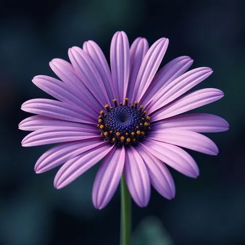 Close-up of a purple daisy with a dark, blurred background.,an open purple flower with a center and a brown spot in the center,purple daisy,african daisy,south african daisy,purple chrysanthemum,viole