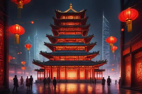 asian architecture,nanjing,yangzhou,shanghai,hall of supreme harmony,chengdu,shuozhou,kowloon,zui,oriental lantern,hangzhou,jinchuan,tianjin,tianxia,rongfeng,guangzhou,qibao,hefei,wanjin,baoqing,Art,Classical Oil Painting,Classical Oil Painting 39