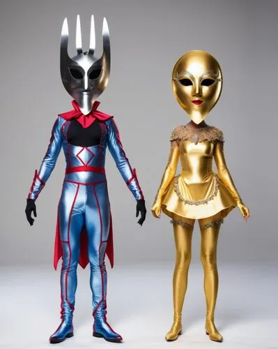 A fork and spoon costume for The Masked Dancer.,two people in fork and spoon costumes standing next to each other,ultraman,dekaranger,tsuburaya,kuuga,kikaider,goldar,Photography,General,Realistic