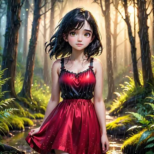 little red riding hood,little girl fairy,fantasy portrait,mystical portrait of a girl,red riding hood,girl in red dress,ballerina in the woods,fairy forest,arrietty,forest background,world digital painting,girl with tree,forest anemone,fairy tale character,fantasy picture,girl in the garden,faery,faerie,in the forest,aerith,Anime,Anime,Cartoon