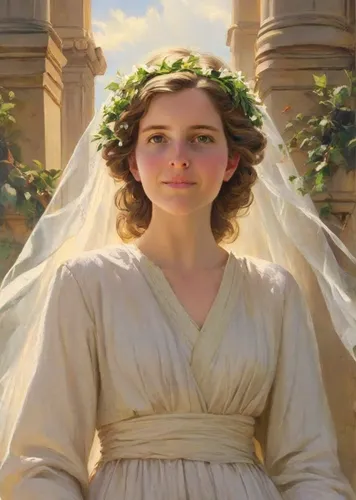 girl in a wreath,the angel with the veronica veil,flower crown of christ,emile vernon,mother of the bride,dead bride,sun bride,the prophet mary,bride,milkmaid,bridal,angel moroni,girl in a historic way,bridal veil,mystical portrait of a girl,jane austen,jessamine,bridal dress,bridesmaid,woman of straw