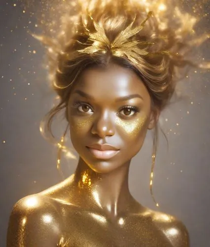 golden crown,ororo,afrofuturism,aurum,gold foil mermaid,goldtron