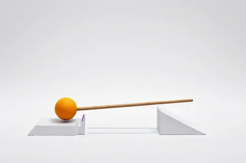 Design a game where players must master the art of bowing with rhythmic precision.,incense with stand,percussion mallet,paper stand,place card holder,spinning top,newton's cradle,balance beam,3d objec