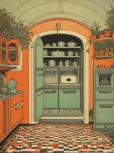 vintage kitchen,victorian kitchen,tile kitchen,kitchen,the kitchen,kitchen interior,pantry,kitchenette,big kitchen,kitchen shop,kitchen design,kitchenware,kitchen cabinet,chefs kitchen,kitchen stove,doll kitchen,bakery,girl in the kitchen,cabinets,kitchen work,Illustration,Retro,Retro 11