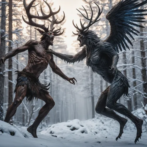 nordic christmas,krampus,mythical creatures,stag,hunting scene,manchurian stag,animals hunting,finnish lapland,santa claus with reindeer,forest animals,trioceros,shamanic,winter animals,heroic fantasy,werewolves,faun,reindeer,winter deer,caribou,woodland animals,Photography,General,Natural