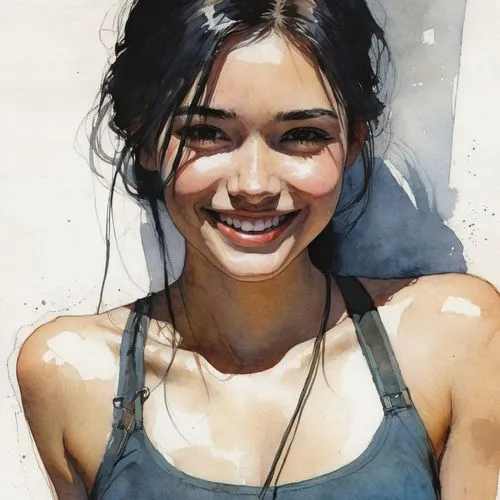 girl portrait,asian woman,girl washes the car,a girl's smile,vietnamese woman,young woman,portrait of a girl,asian girl,girl drawing,han thom,girl in t-shirt,girl in overalls,japanese woman,janome chow,mulan,painting,wet girl,mari makinami,painting technique,girl with bread-and-butter,Illustration,Paper based,Paper Based 05