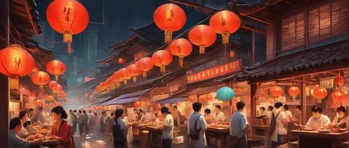 lanterns,mid-autumn festival,matsuri,izakaya,spring festival,winter festival,gion,japanese paper lanterns,obon,asakusa,yatai,world digital painting,street food,qibao,tanabata,rakugo,tsukiji,chuseok,yakitori,angel lanterns,Conceptual Art,Fantasy,Fantasy 01