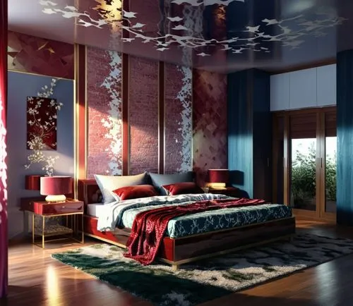 sleeping room,modern room,japanese-style room,bedroom,3d rendering,interior decoration,Photography,General,Realistic