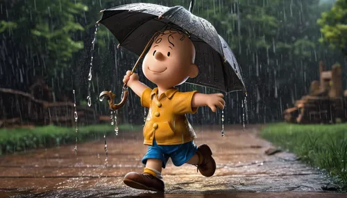 walking in the rain,raindops,in the rain,heavy rain,rain,man with umbrella,rainy season,raining,rainy day,rainy,peanuts,the sun and the rain,rainy weather,rains,rain shower,monsoon,raincoat,rain drop,cute cartoon character,rainstorm,Conceptual Art,Fantasy,Fantasy 27