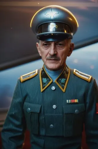 thin skinny face 40 year old man in futuristic sci fi black space commander uniform on spaceship ,admiral von tromp,jozef pilsudski,vladimir,the emperor's mustache,rühmann,stalin skyscraper,belarus by