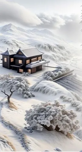 korean village snow,winter house,snow roof,snow scene,house in mountains,snow house