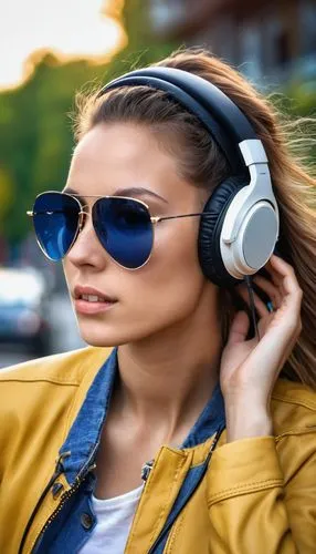 Young Woman Listening To Music With Stylish Headphones And Sunglasses,listening to music,music background,headphones,audio player,wireless headphones,wireless headset,headphone,music on your smartphon