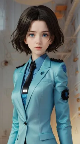 anime, manga, bright and saturated colors, sport suit, blue eyes, black hair,real anime brunette face reference,asami,female doll,alita,mmd,paramedics doll,soejima,Unique,3D,3D Character