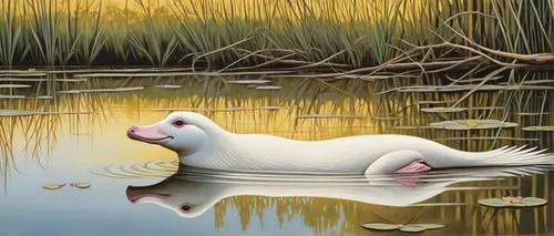 snow goose,white dolphin,platypuses,water fowl,botswana bwp,seel,duck on the water,reedbed,moomintroll,wetland,trumpeter swan,wilderotter,the pantanal,waterfowl,aquatic mammal,wetlands,marshland,okavango,disneynature,white swan,Art,Artistic Painting,Artistic Painting 01