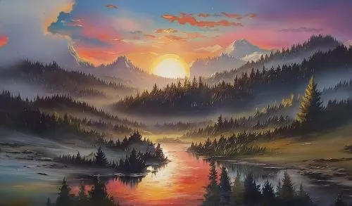 fantasy landscape,landscape background,mountain sunrise,mountain landscape,river landscape,nature landscape,mountainous landscape,salt meadow landscape,high landscape,mountain scene,fantasy picture,na