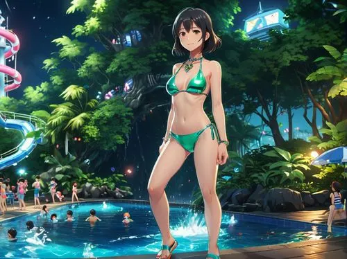 ranka,phonon,anime 3d,fubuki,summer background,swimsuits,Illustration,Realistic Fantasy,Realistic Fantasy 19