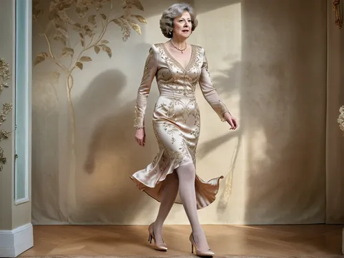 Theresa May, beautyful dress, shiny beige tights,evening dress,sheath dress,roaring twenties,roaring 20's,bridal clothing,art deco woman,cream and gold foil,mother of the bride,fashionista from the 20