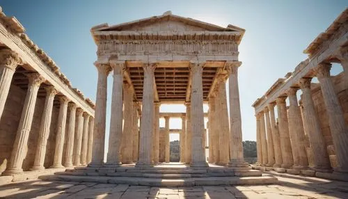 baalbek,greek temple,palmyra,colonnaded,baalbeck,pasargadae,leptis,celsus library,jerash,laodicea,ramesseum,doric columns,ephesus,erechtheion,roman temple,temple of hercules,dougga,temple of diana,peristyle,qasr azraq,Art,Classical Oil Painting,Classical Oil Painting 18