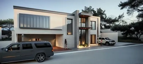 DISEÑO EXTERIOR DE UNA  RESIDENCIA, UBICADA DENTRO DEUN FRACCIONAMIENTO RESIDENCIAL,  ESTILO CONTEMPORANEO MINIMALISTA CON MUROS DE COLOR GRIS Y COLORES NEUTROS, COLORES GRISES, ACCESO CON MUROS REVES