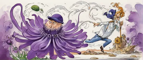 the pied piper of hamelin,purple pageantry winds,trumpet creepers,tommie crocus,witch broom,broomrape family,lavandula,wizards,fairytale characters,the lavender flower,alice in wonderland,magus,children's fairy tale,the wizard,wizard,solomon's plume,rapunzel,bluebell,purple irises,broomstick,Illustration,Abstract Fantasy,Abstract Fantasy 23