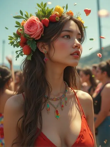 hula,beautiful girl with flowers,moana,tropico,flower hat,egwene