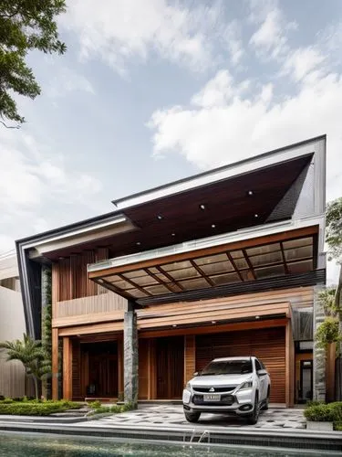 folding roof,modern house,ssangyong istana,residential house,metal roof,modern architecture,lincoln motor company,smart home,residential,smart house,japanese architecture,garage door,automotive exteri