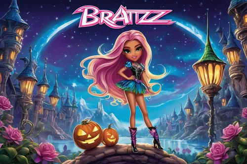 Design a mystical Bratz logo with a magical and enchanting atmosphere.,brazier,cd cover,bazaar,halloween background,rapunzel,brandy,breze,halloween poster,album cover,bryndza,bazia,game illustration,a