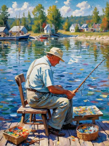 fisherman,people fishing,fishing classes,fishing float,fishermen,painting technique,fishing,casting (fishing),oil painting,fishing equipment,painter,italian painter,fishing camping,art painting,oil painting on canvas,fishing gear,version john the fisherman,painting,fishing rod,angling,Conceptual Art,Oil color,Oil Color 10