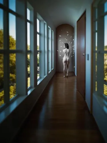 corridors,girl walking away,sleepwalk,vanishing point,woman walking,deakins