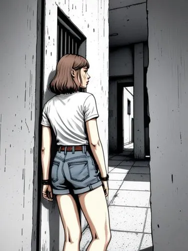 girl walking away,pixton,corridors,jean shorts,rotoscope,lori