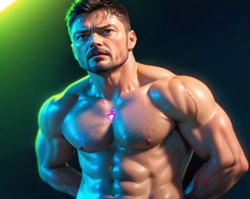 the man without his shirt is standing in the spotlight,manganiello,bara,pec,torkan,nudelman,macdevitt,Anime,Anime,General