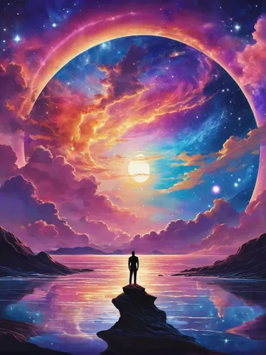 astral traveler,celestial,the universe,moon and star background,universe,astronomical,dream world,cosmos,phase of the moon,scene cosmic,fantasy picture,transcendental,dreams catcher,space art,celestial bodies,astral,andromeda,libra,the horizon,enlightenment,Illustration,Realistic Fantasy,Realistic Fantasy 20