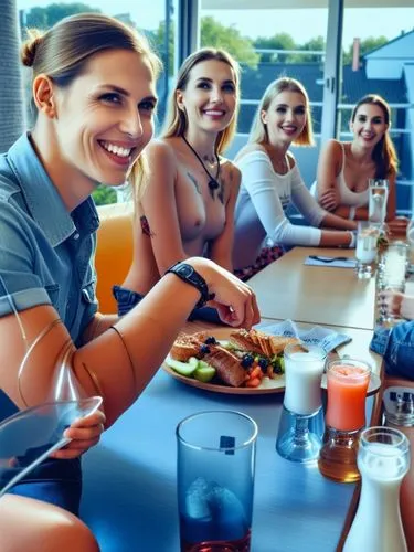 Cheerful get-together of young people.,young people sitting around a table while eating,restaurants online,women at cafe,restaurants,mariscos,beach restaurant,restaurantes,Photography,General,Realisti